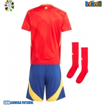 Camisa de Futebol Espanha Equipamento Principal Infantil Europeu 2024 Manga Curta (+ Calças curtas)